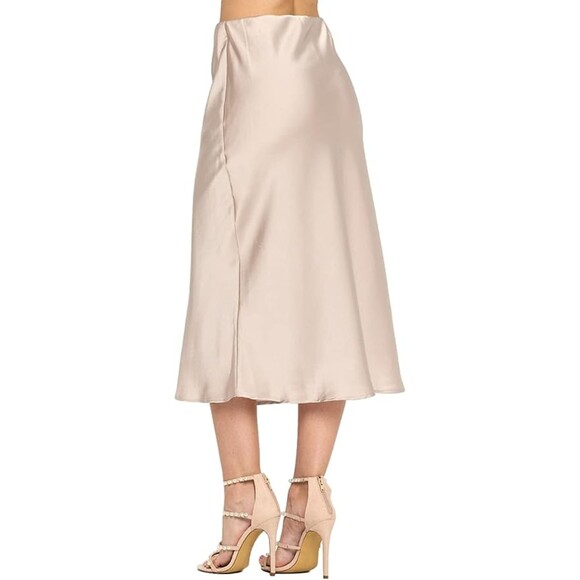 Silky Casual Elastic Satin Midi Skirt Sz S - Picture 1 of 7